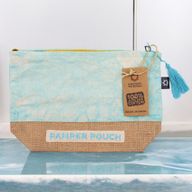 Pochette en Coton & Jute - Bleu - Aspect Délavé