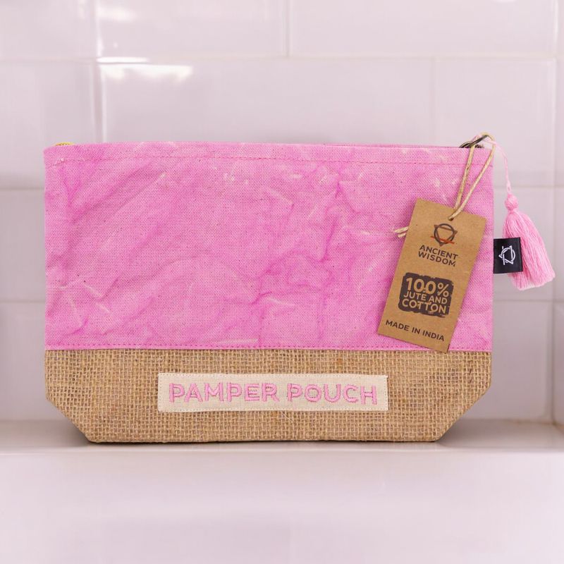 Pochette en Coton & Jute - Rose & Violet - Aspect Délavé