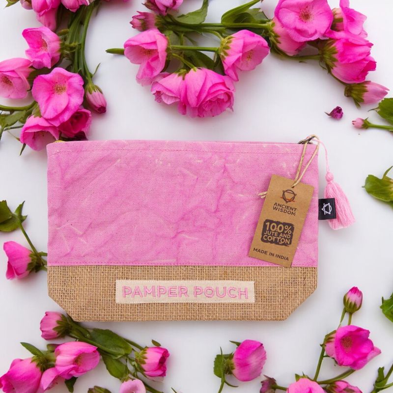 Pochette en Coton & Jute - Rose & Violet - Aspect Délavé