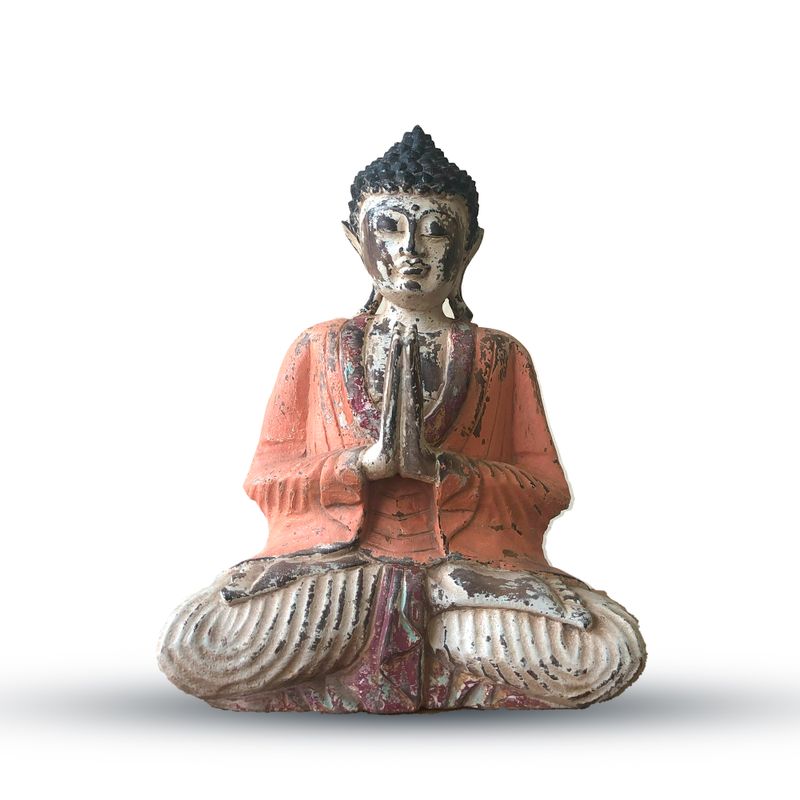 Statue de Bouddha Vintage Sculptée à la Main Orange - 30cm - Bienvenue