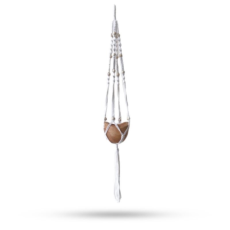 Suspension Macramé pour Pot de Fleurs Classique Avec Perles - Naturel - 1 mètre