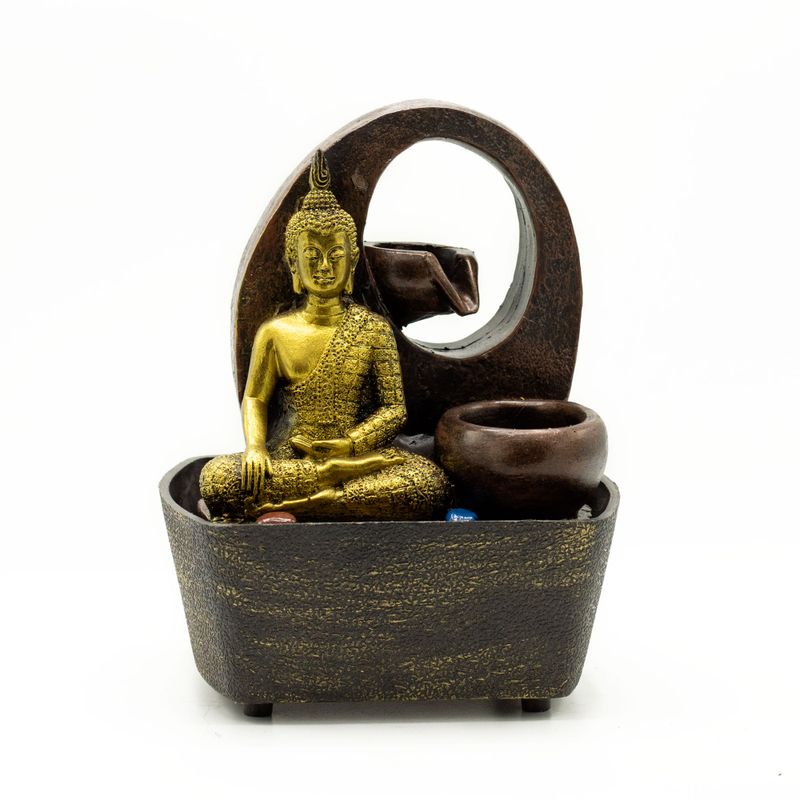 Fontaine de Table - 21.5cm - Bouddha Doré et Pots