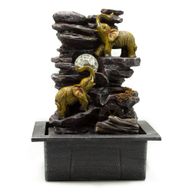 Fontaine de Table - 35cm - Éléphants, Boule de Cristal et Roue à Eau