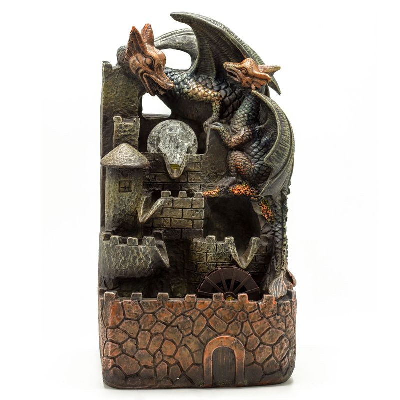 Fontaine de Table - 35cm - Dragons, Boule de Cristal et Roue à Eau