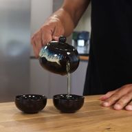 Théière en Céramique Noire - Pot et Deux Tasses