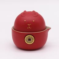 Set Théière Chat Chanceux - Deux Tasses - Pack de Voyage - Rouge
