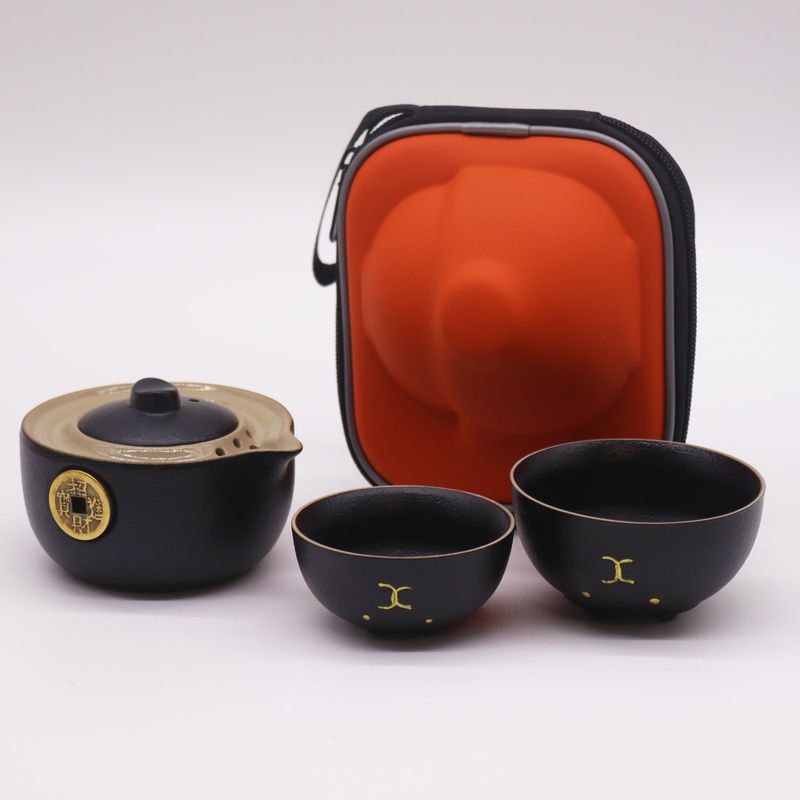 Set Théière Chat Chanceux - Deux Tasses - Pack de Voyage - Noir
