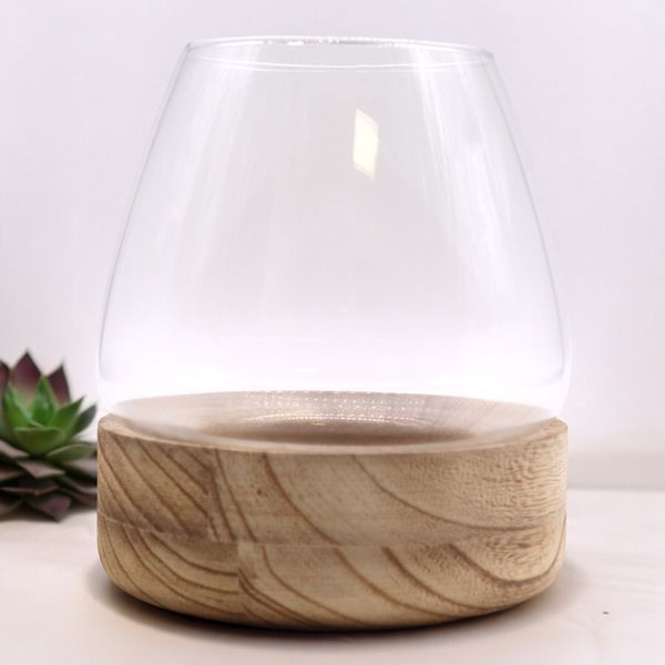 Grand Terarium sur Bois de Tung Naturel - 17x19cm