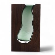 Vase en Verre / Support en Bois de Tung Foncé - 14.5x5x23cm
