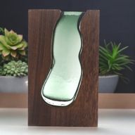 Vase en Verre / Support en Bois de Tung Foncé - 14.5x5x23cm