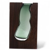 Grand Vase en verre / Support en Bois de Tung Foncé - 18x5x32cm