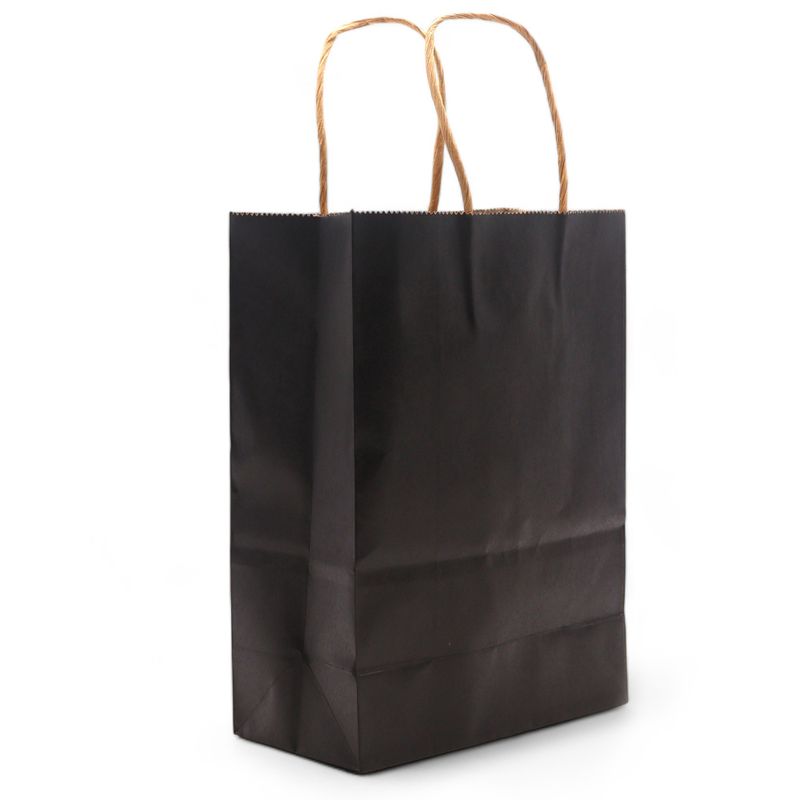 Sac Cadeau en Papier avec Poignée en Corde Large (26x32x12cm) - Noir (130g)