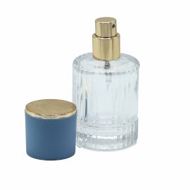 Bouteille Ronde Nervurée de 30ml, Vaporisateur et Bouchon - Bleu Poudré