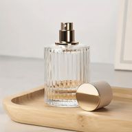 Bouteille Ronde Nervurée de 50ml, Vaporisateur et Bouchon - Rose Poudré