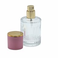 Bouteille Ronde Nervurée de 30ml, Vaporisateur et Bouchon - Rose Poudré