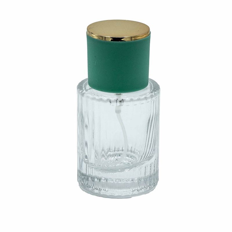 Bouteille Ronde Nervurée de 30ml, Vaporisateur et Bouchon - Vert