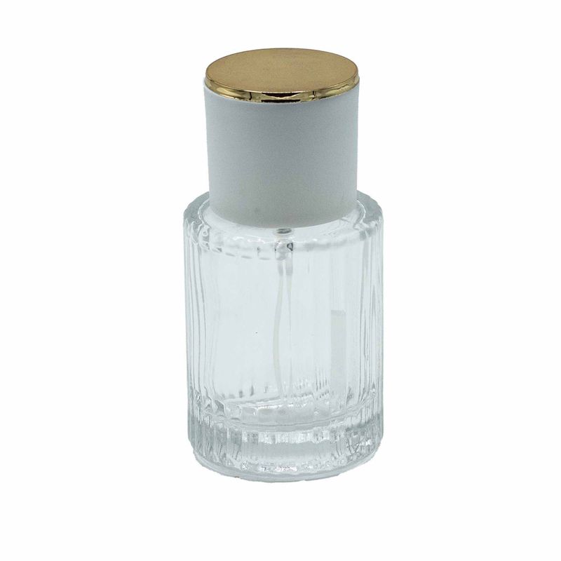 Bouteille Ronde Nervurée de 30ml, Vaporisateur et Bouchon - Blanc Mat
