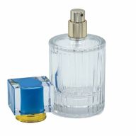 Bouteille Ronde Nervurée de 50ml, Vaporisateur et Bouchon - Bleu Poudré