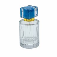 Bouteille Ronde Nervurée de 50ml, Vaporisateur et Bouchon - Bleu Poudré