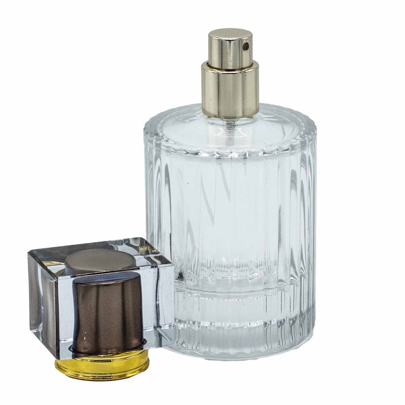 Bouteille Ronde Nervurée de 50ml, Vaporisateur et Bouchon - Chocolat
