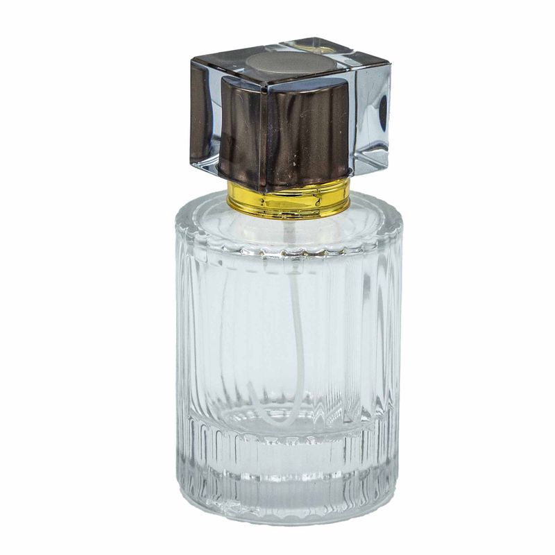Bouteille Ronde Nervurée de 50ml, Vaporisateur et Bouchon - Chocolat