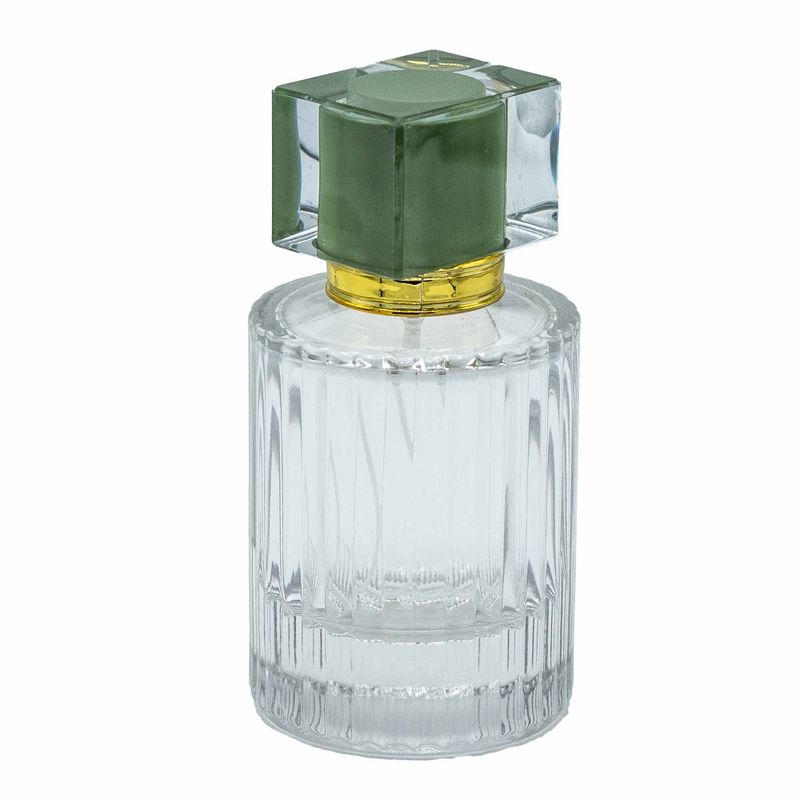 Bouteille Ronde Nervurée de 50ml, Vaporisateur et Bouchon - Vert