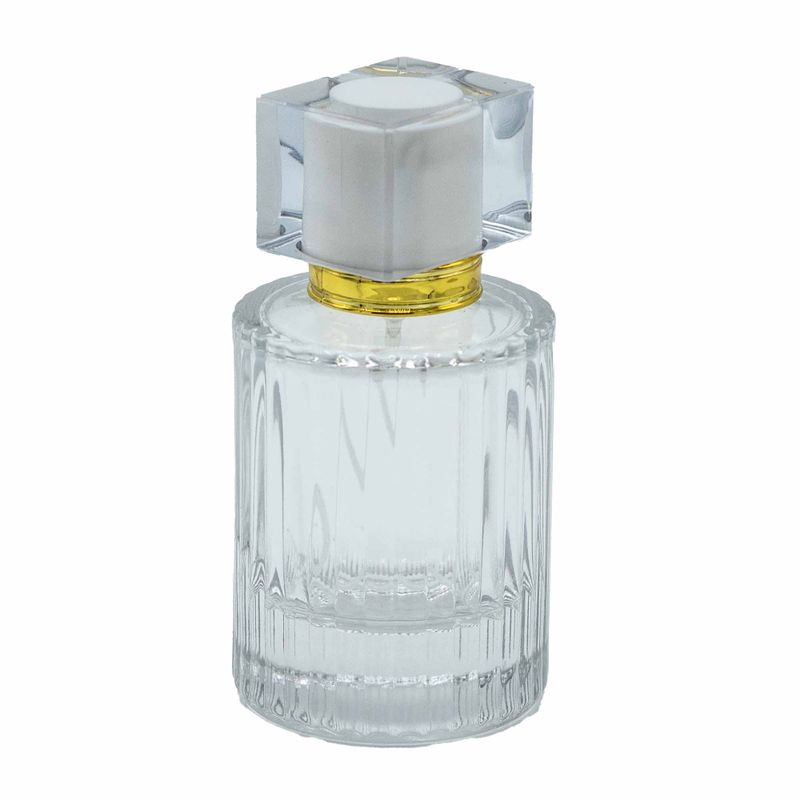 Bouteille Ronde Nervurée de 50ml, Vaporisateur et Bouchon - Blanc Mat