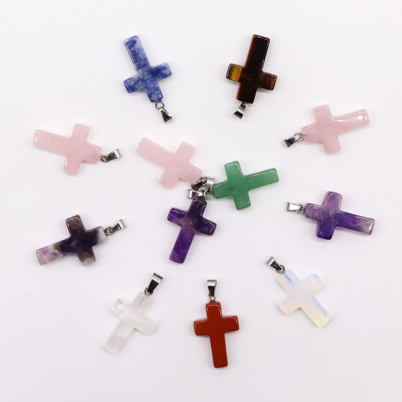 Pendentifs Croix Pierres Précieuses (12 assortis) 25x18mm