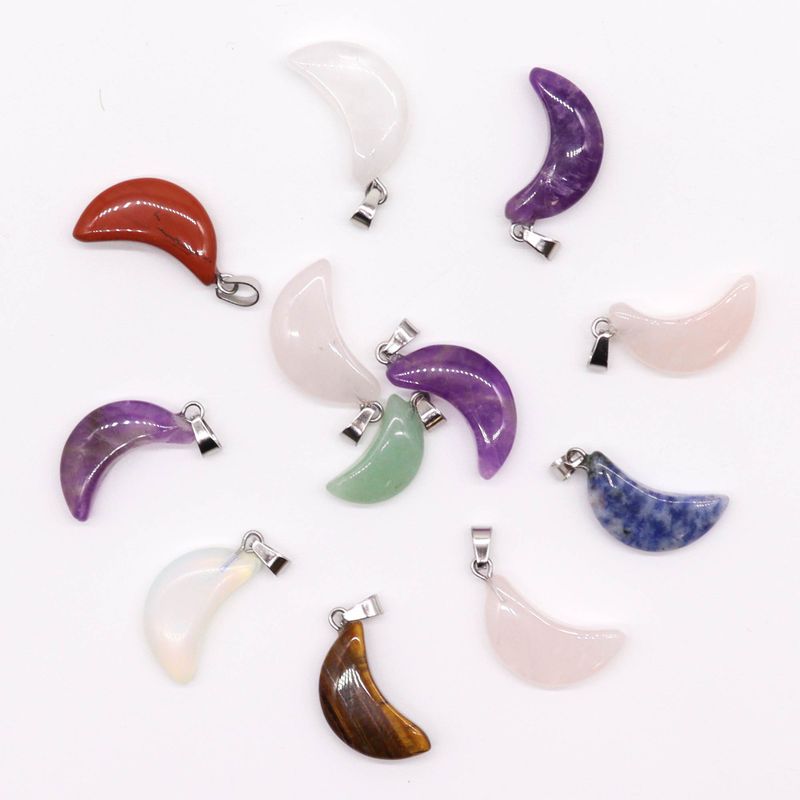 Pendentifs Lunes Pierres Précieuses (12 assortis) 20x13mm