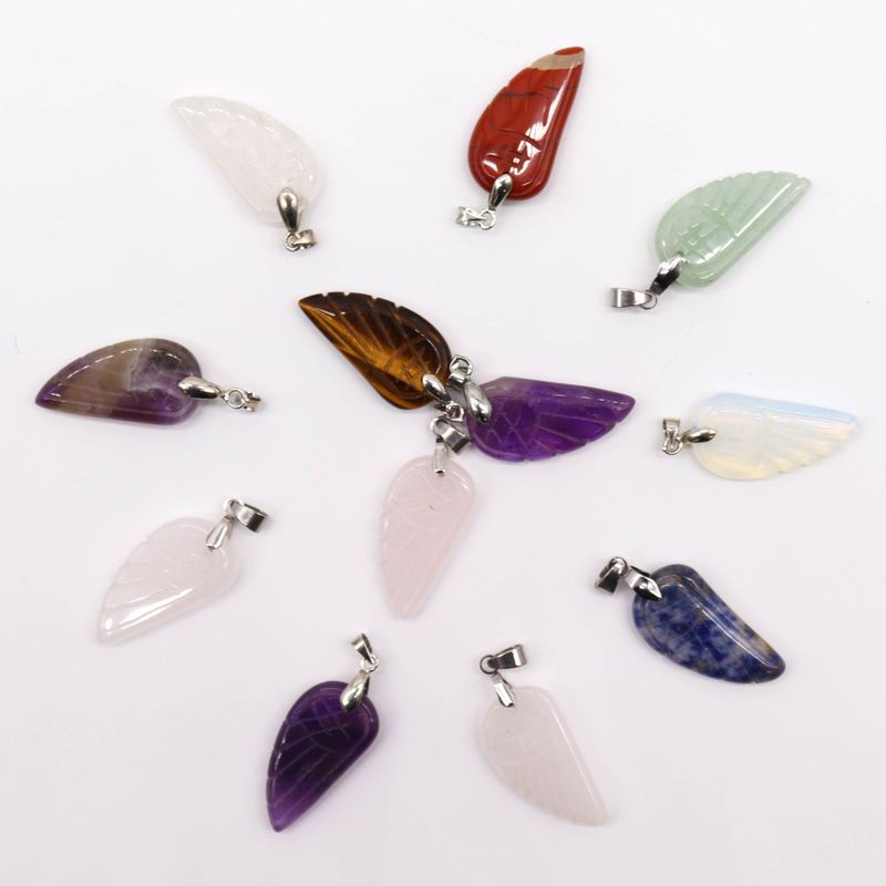 Pendentifs Ailes d'Ange Pierres Précieuses (12 assortis) 28x15mm