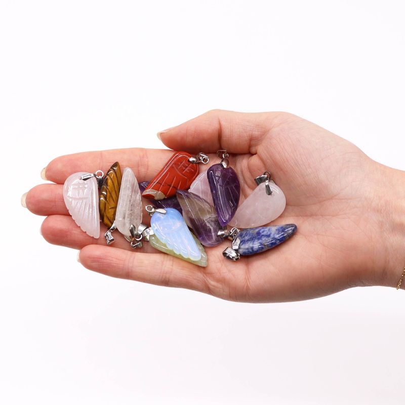 Pendentifs Ailes d'Ange Pierres Précieuses (12 assortis) 28x15mm
