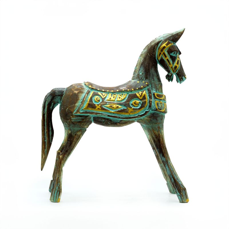 Cheval Moyen - Or & Turquoise 25 cm