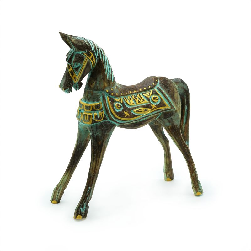 Cheval Moyen - Or & Turquoise 25 cm