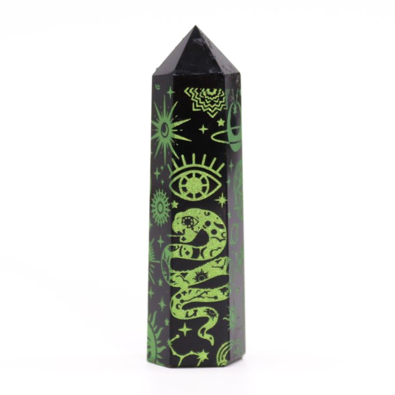 Pointe d'Obsidienne Noire (environ 60-70 g 9 cm) - Histoire Mystique - Vert Forêt