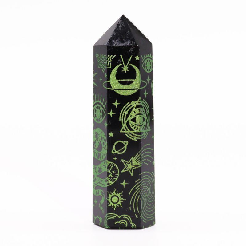 Pointe d'Obsidienne Noire (environ 60-70 g 9 cm) - Histoire Mystique - Vert Forêt
