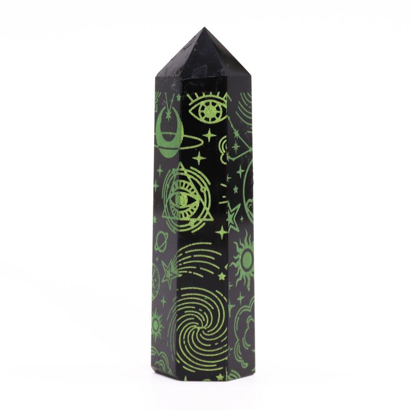 Pointe d'Obsidienne Noire (environ 60-70 g 9 cm) - Histoire Mystique - Vert Forêt