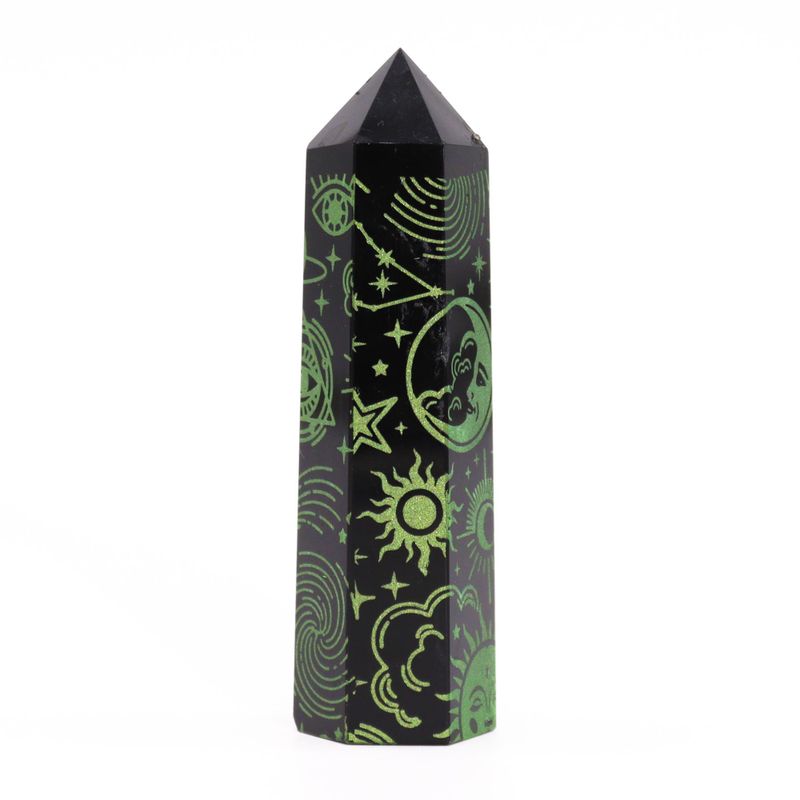 Pointe d'Obsidienne Noire (environ 60-70 g 9 cm) - Histoire Mystique - Vert Forêt