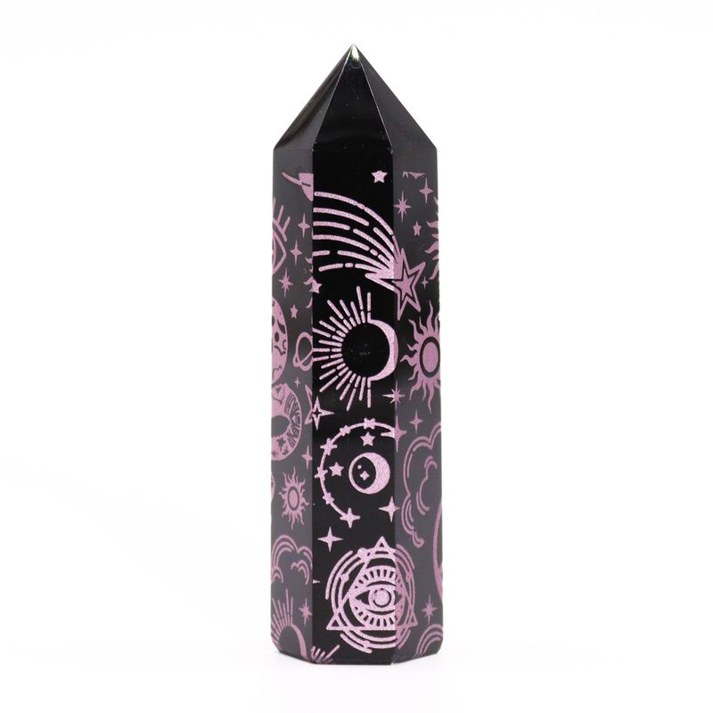 Pointe d'Obsidienne Noire (environ 60-70 g 9 cm) - Histoire Mystique - Rose Rose