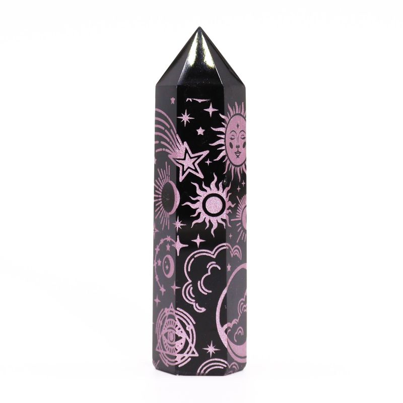 Pointe d'Obsidienne Noire (environ 60-70 g 9 cm) - Histoire Mystique - Rose Rose