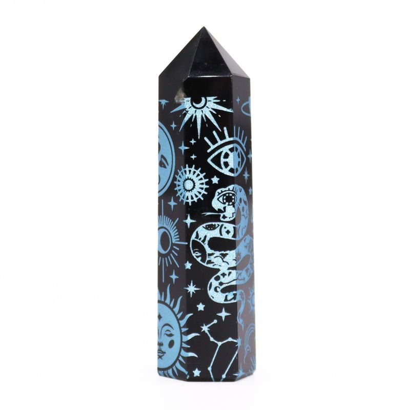 Pointe d'Obsidienne Noire (environ 60-70 g 9 cm) - Histoire Mystique - Bleu Ciel