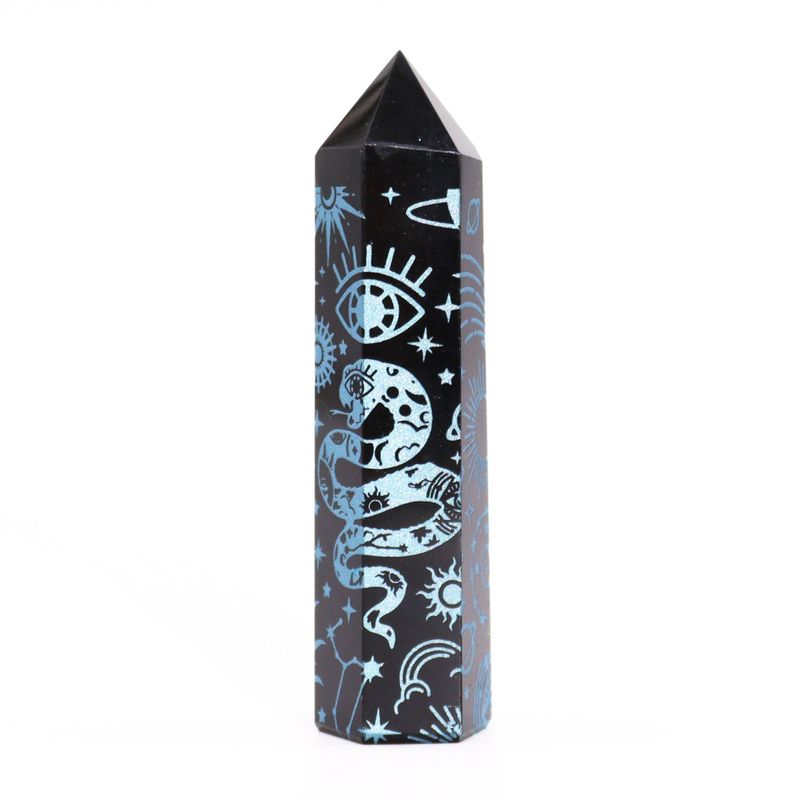 Pointe d'Obsidienne Noire (environ 60-70 g 9 cm) - Histoire Mystique - Bleu Ciel