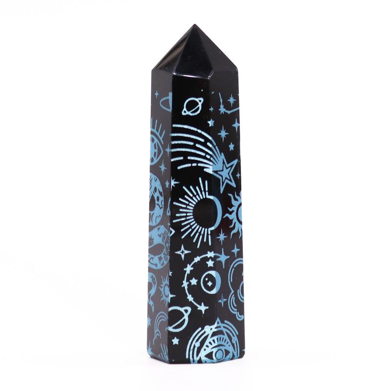 Pointe d'Obsidienne Noire (environ 60-70 g 9 cm) - Histoire Mystique - Bleu Ciel