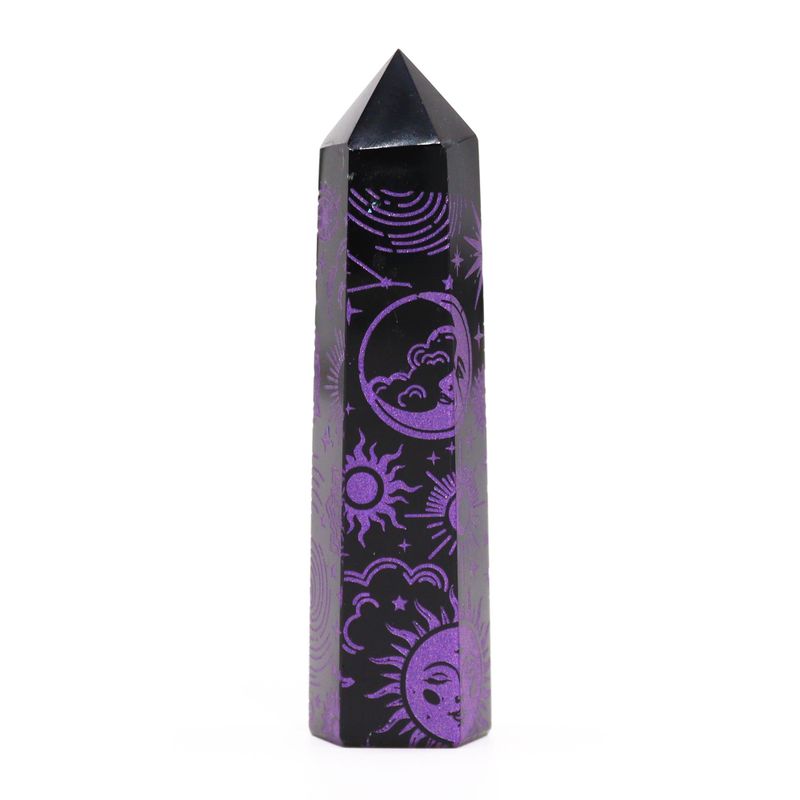 Pointe d'Obsidienne Noire (environ 60-70 g 9 cm) - Histoire Mystique - Violet Profond