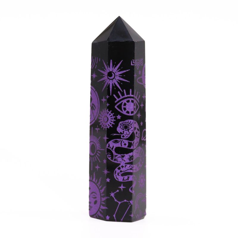 Pointe d'Obsidienne Noire (environ 60-70 g 9 cm) - Histoire Mystique - Violet Profond
