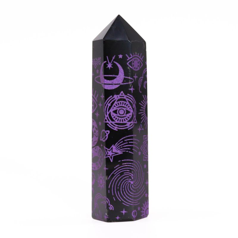 Pointe d'Obsidienne Noire (environ 60-70 g 9 cm) - Histoire Mystique - Violet Profond