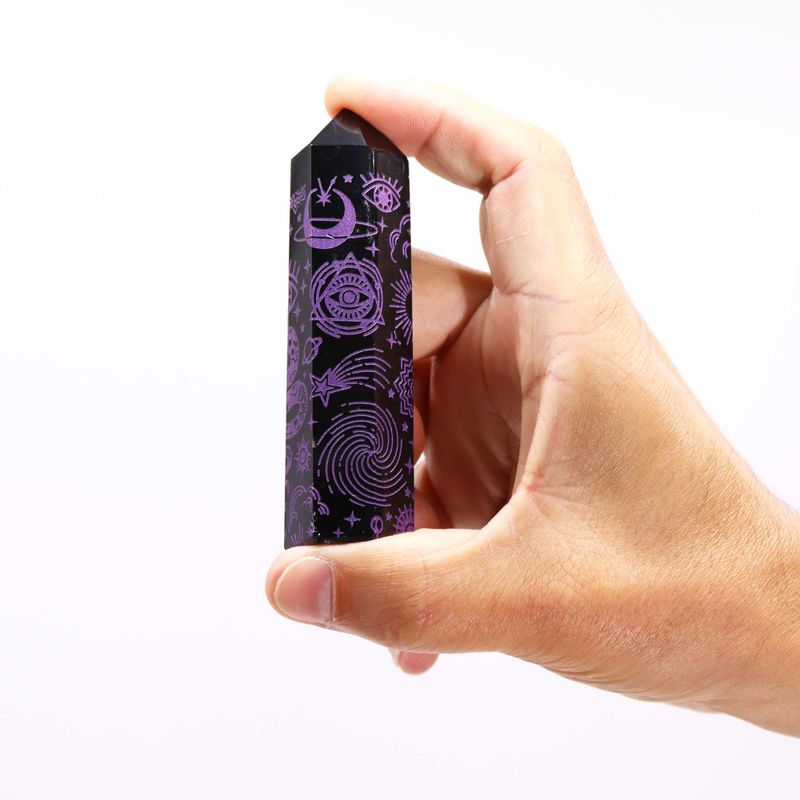 Pointe d'Obsidienne Noire (environ 60-70 g 9 cm) - Histoire Mystique - Violet Profond