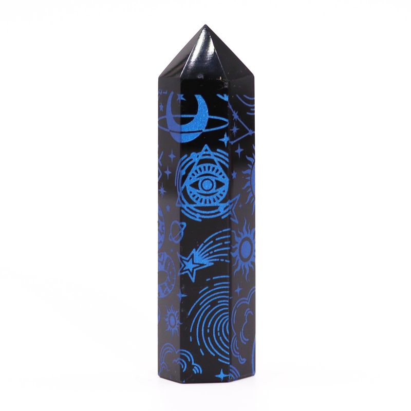 Pointe d'Obsidienne Noire (environ 60-70 g 9 cm) - Histoire Mystique - Bleu Nuit