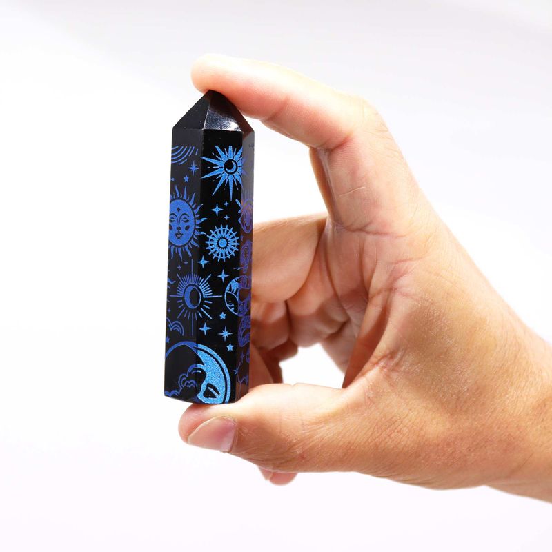 Pointe d'Obsidienne Noire (environ 60-70 g 9 cm) - Histoire Mystique - Bleu Nuit
