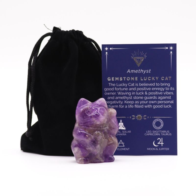 Chat Chanceux Pierre précieuse - Amethyste 50x35x25mm