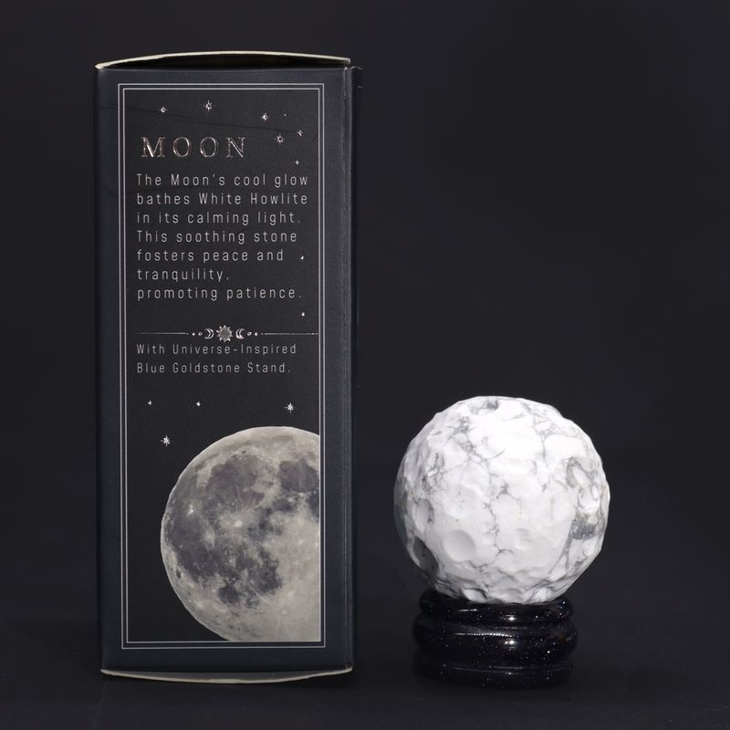 Planète en Howlite Blanche sur Support en Pierre Goldstone - 40mm (support 30x15mm)
